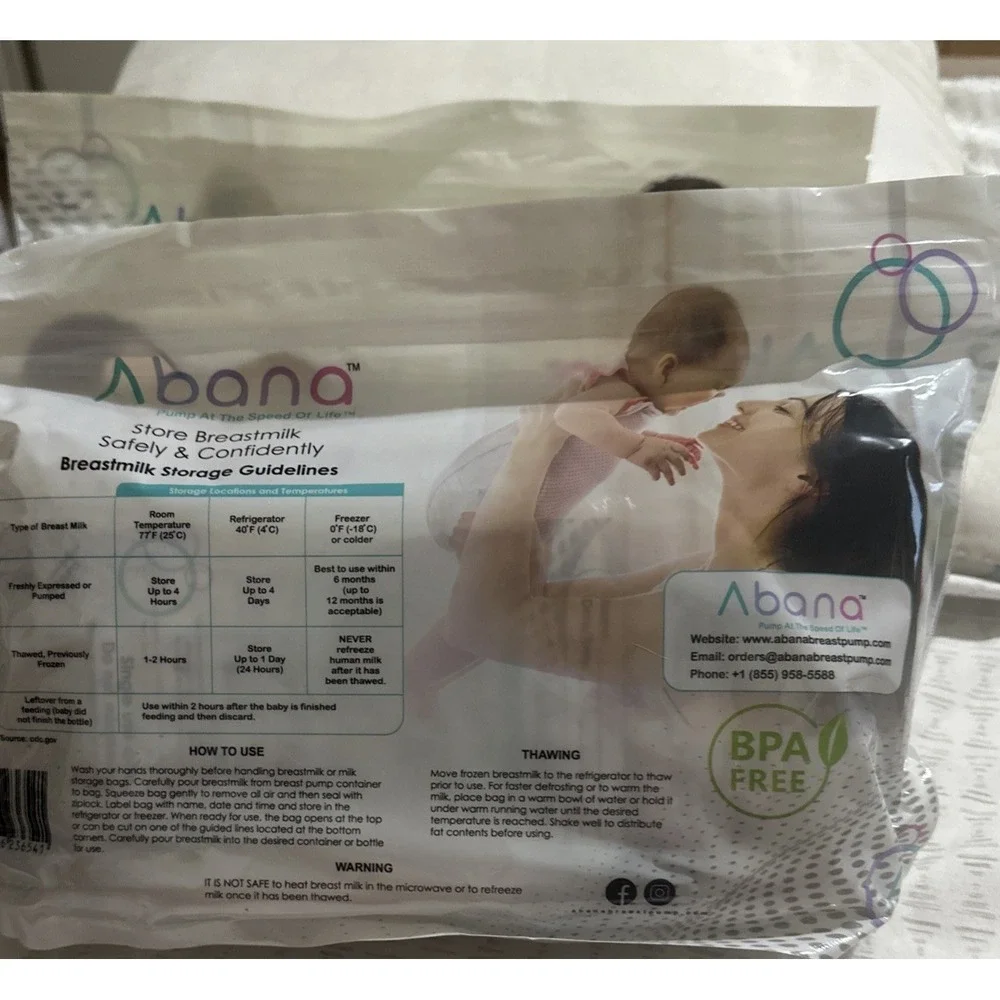 Abana Breastmilk Storage Bags 200‎ Count 8oz BPA-Free Pre-Sterilized New